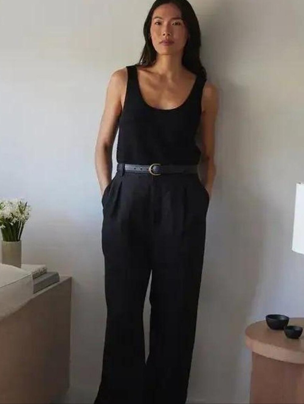 Jenni Kayne Linen Kyle Trousers Black Relaxed Fit Wide Leg Pants 8